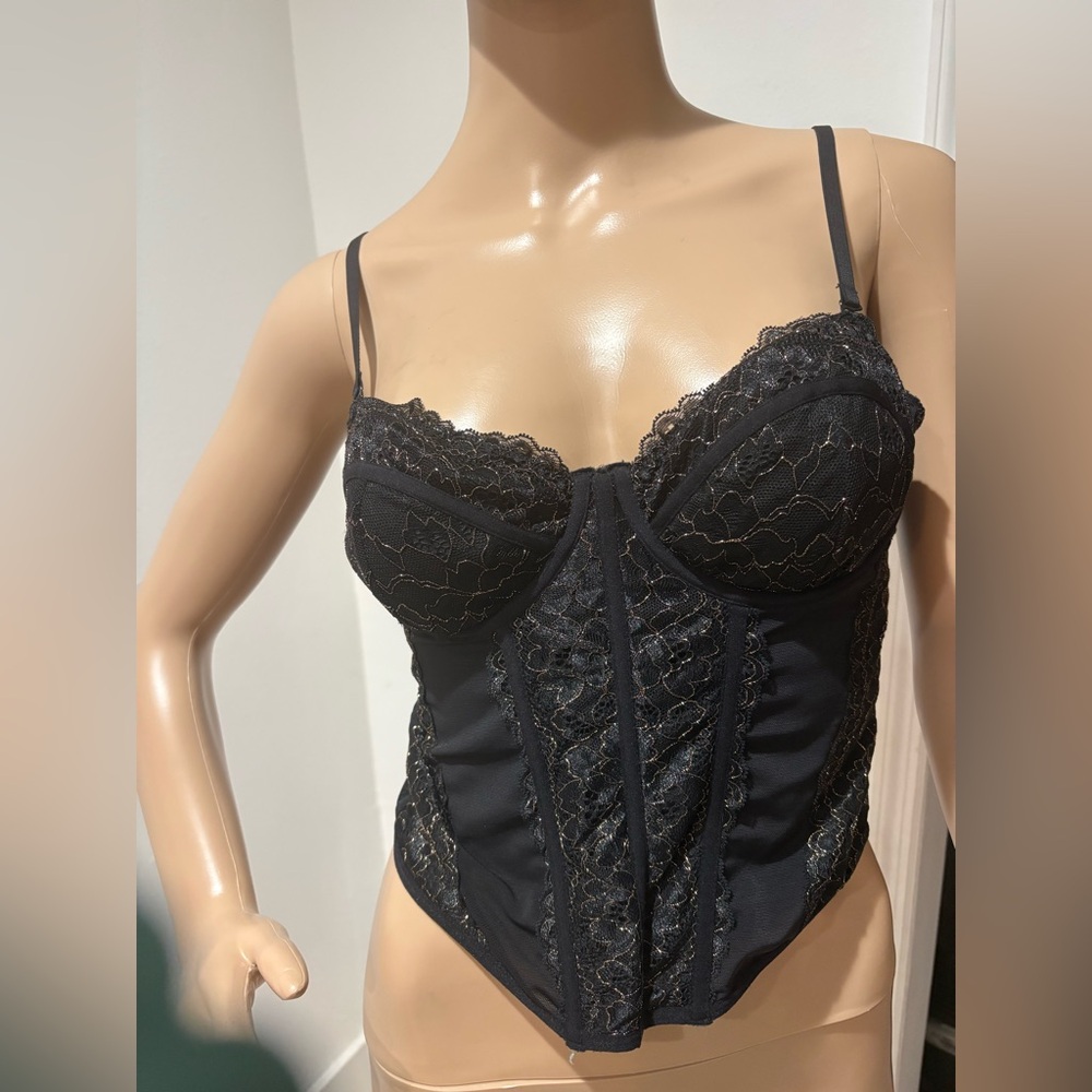 GARAGE size S Elegant Black Lace Bustier with gold detailing. Like new - Picture 2 of 8